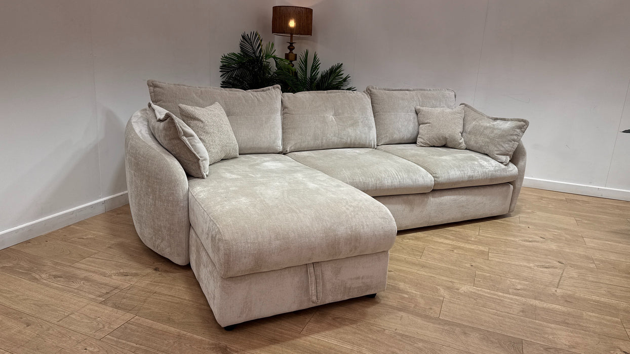 Sofology Portobello Fabric Chaise 3 Seater Sofabed Foam Seats Hybrid Pocket Mattress in Luxury Chenille Mist Mix