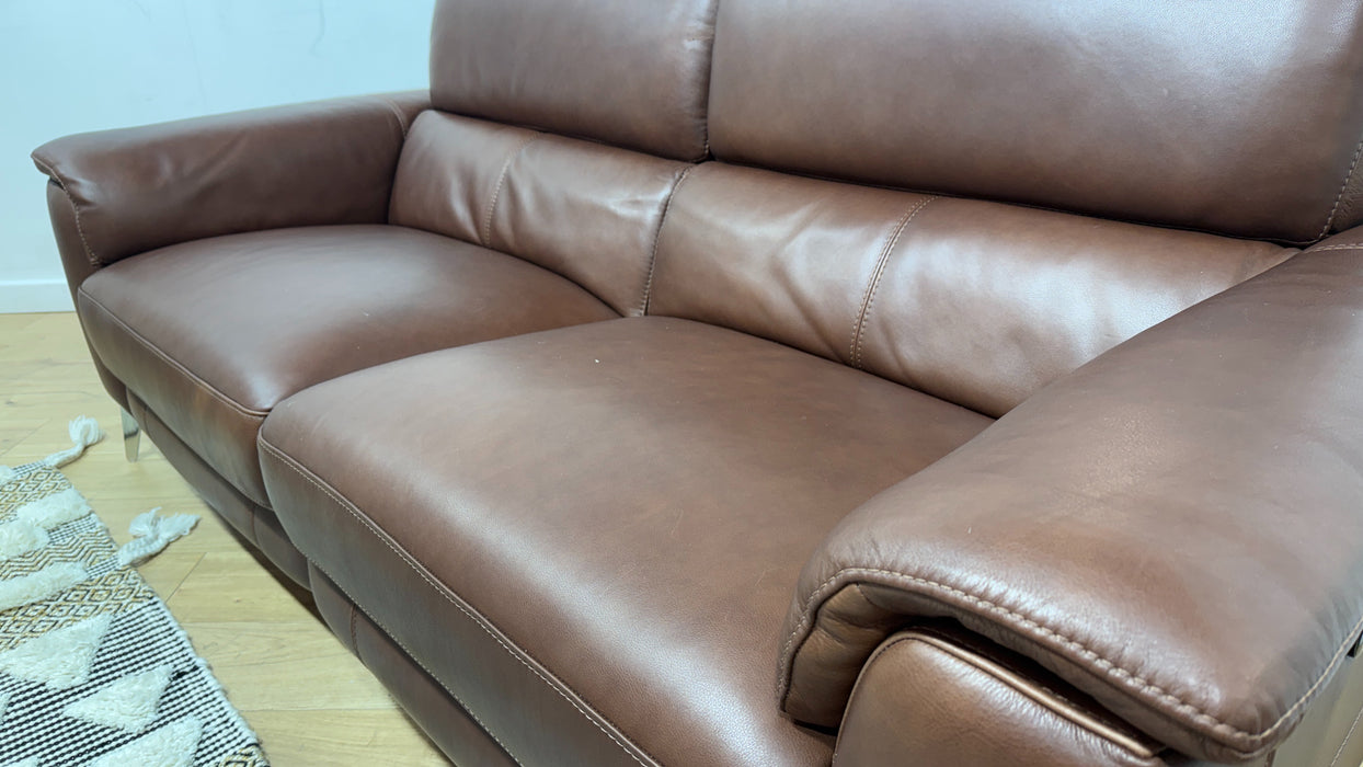 Sofology Illinois Leather 3 Seater Power Recliner/Headrest in Relaxed Soft Brown