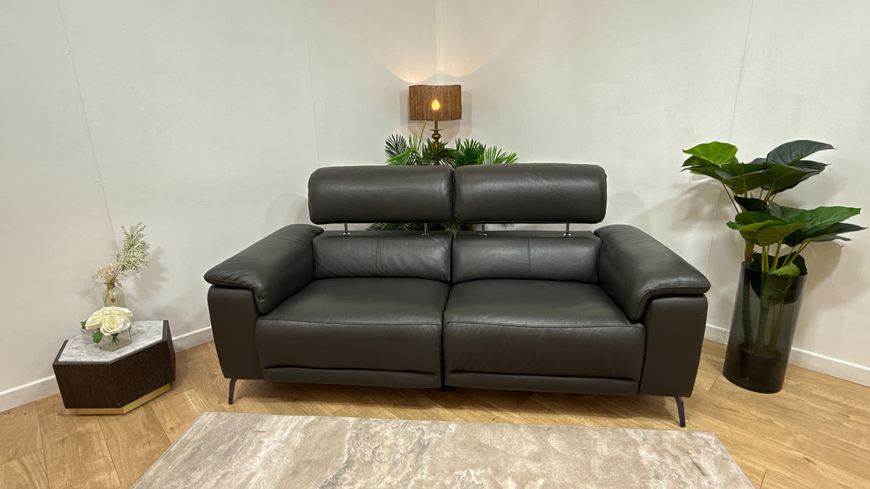 Sofology Fratelli Leather 2.5 Seater Power Recliner/Headrest in Trusty Embossed Charcoal