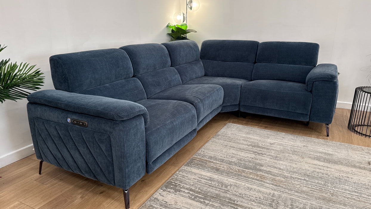 Sofology The Fratelli Fabric 3 Corner 1.5 Power Recliner/Headrest in Relaxed Chenille Denim