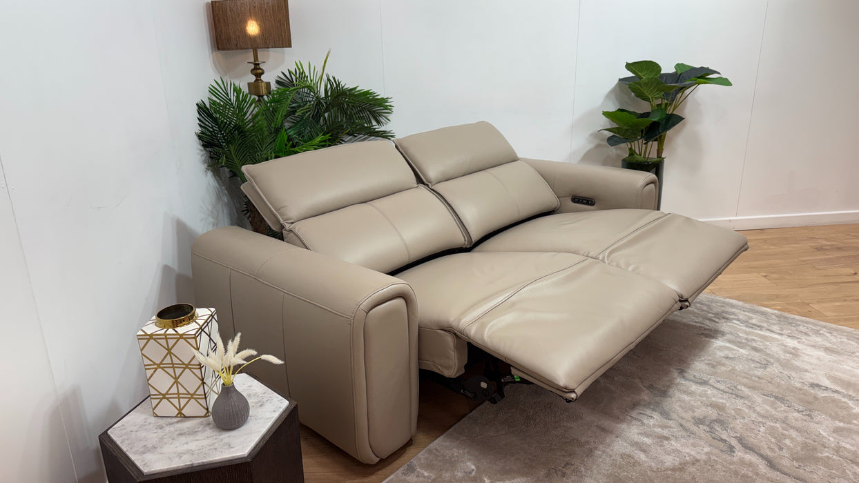 Sofology Premiere Leather 2.5 Seater Power Recliner/Headrest in Trusty Embossed Stone