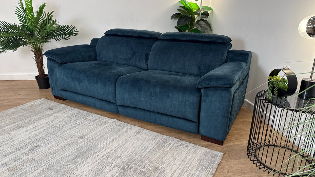 Sofology Benz Fabric 3 Seater Power Recliner/Headrest Heated Seat in Heritage Velvet Airforce