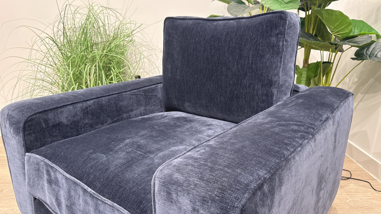 Sofology Laurent Fabric Accent Swivel Chair in Luxury Deep Pile Chenille Denim Mix