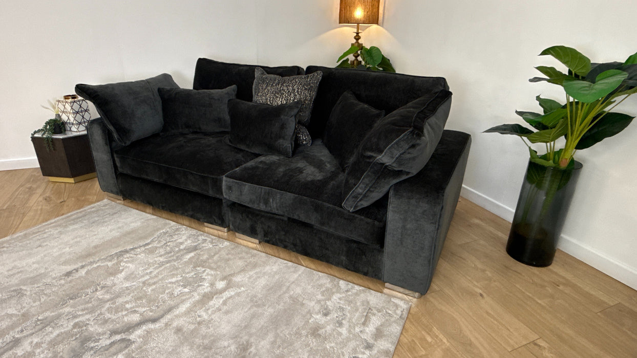 Sofology Laurent Fabric 4 Seater Split Foam Seats in Luxury Deep Pile Chenille Slate Mix