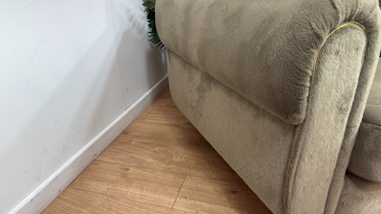Sofology Chamonix Loveseat in Sample Soft Short Pile Faux Fur Sage Mix
