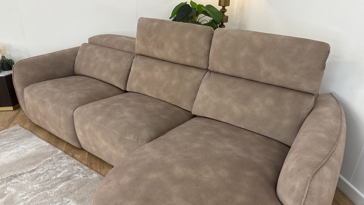 Sofology The Serene Fabric 3 Seater Chaise Power Recliner/Headrest in Lifestyle Mottled Latte