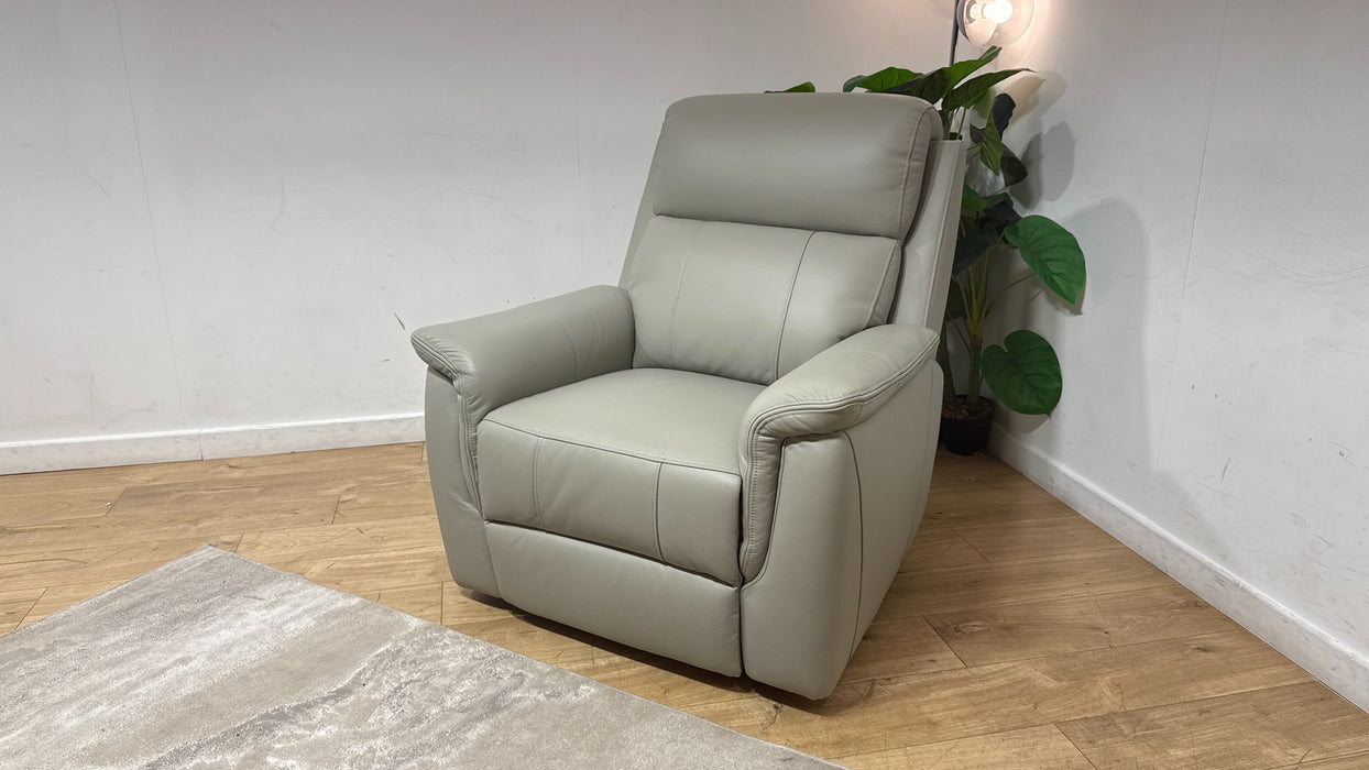 Sofology Bradie Leather Chair Power Recliner/Headrest in Trusty Embossed Light Grey