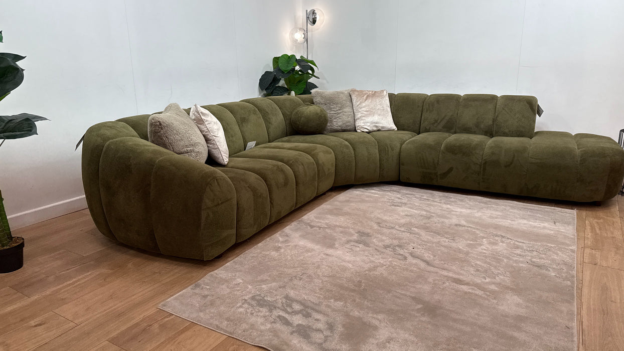 Sofology Waldorf Fabric 2 Corner 1.5 Chaise in Soft Sherpa Olive Mix