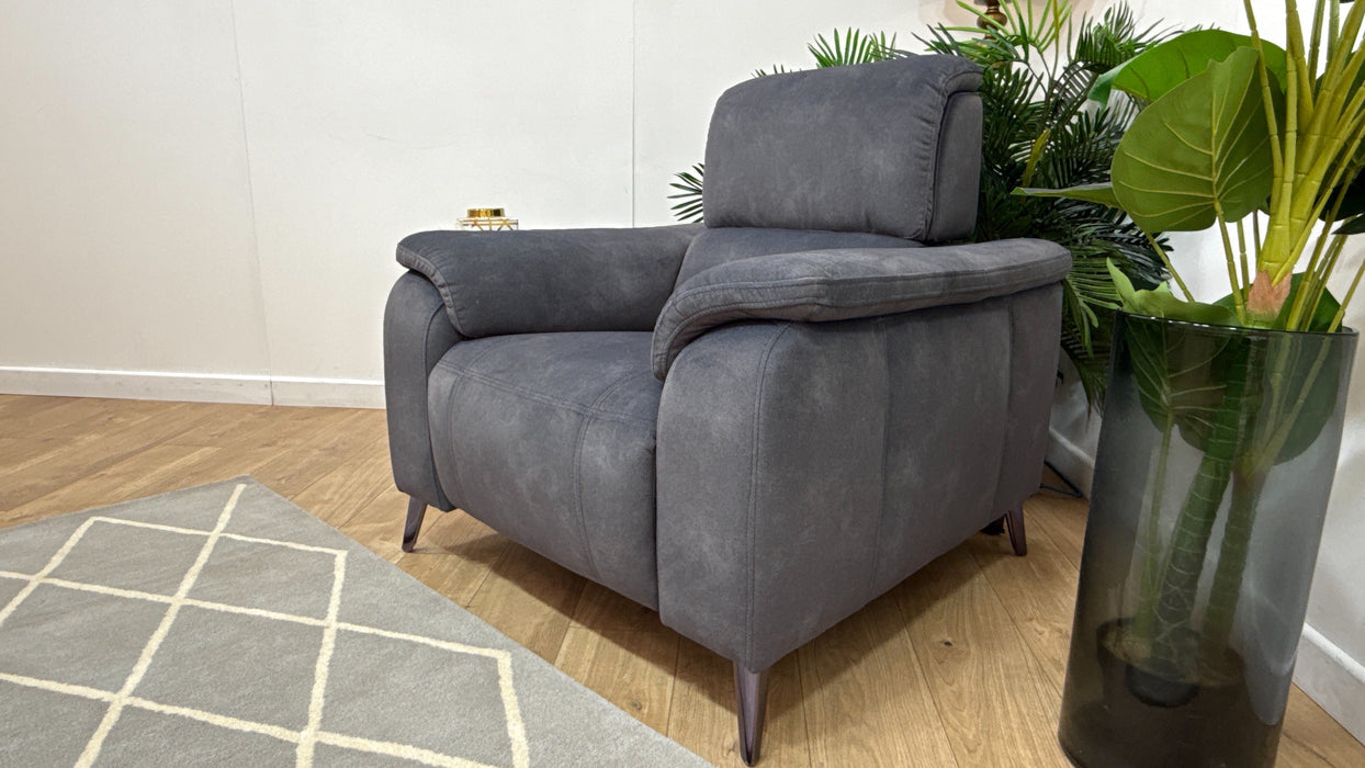 Sofology Bailey Fabric Chair Power Recliner/Headrest in Lifestyle Flecked Charcoal
