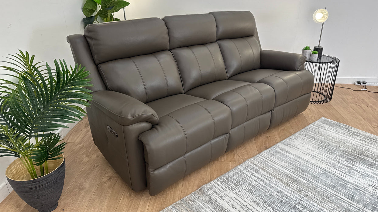 Gracie 3 Seater - Leather Sofa Power Recliner & Headrest - Urban Grey