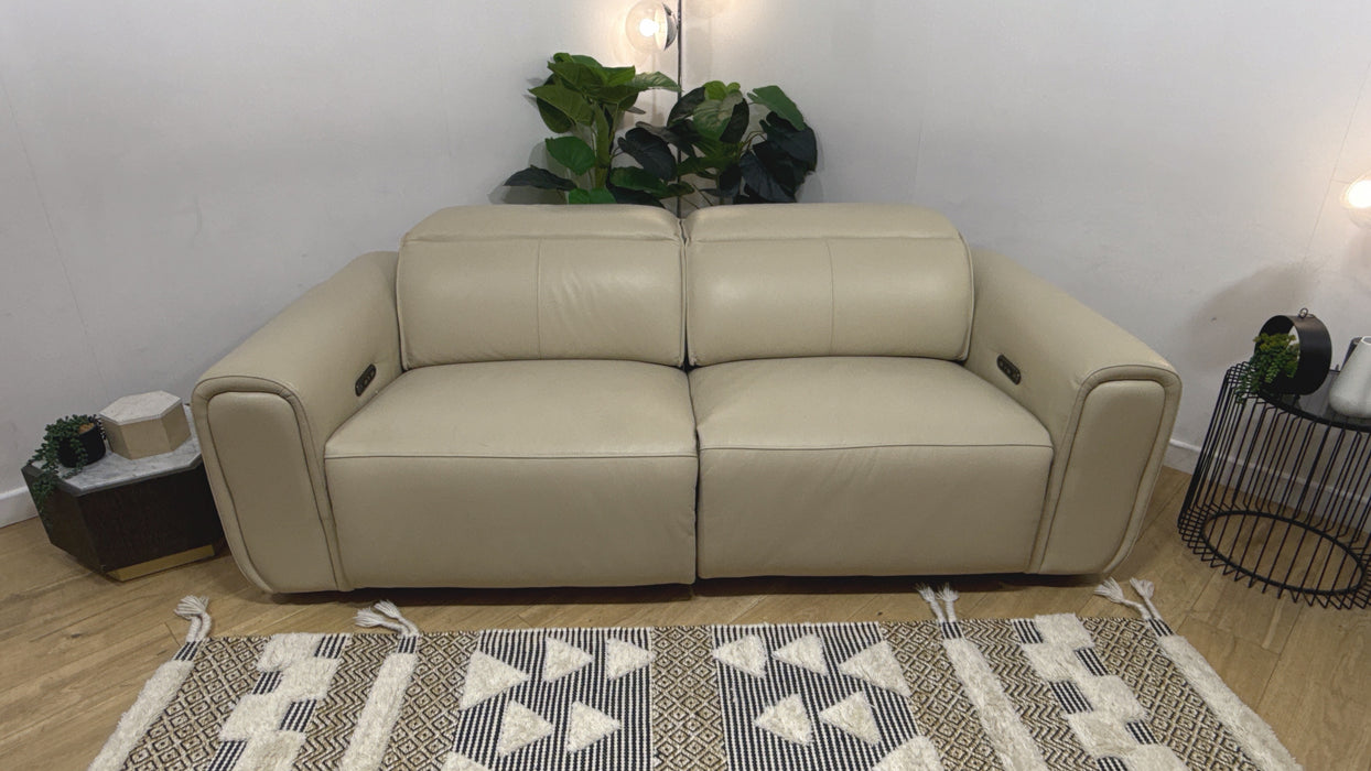 Sofology Premiere Leather 2.5 Seater Power Recliner/Headrest in Trusty Embossed Bone China