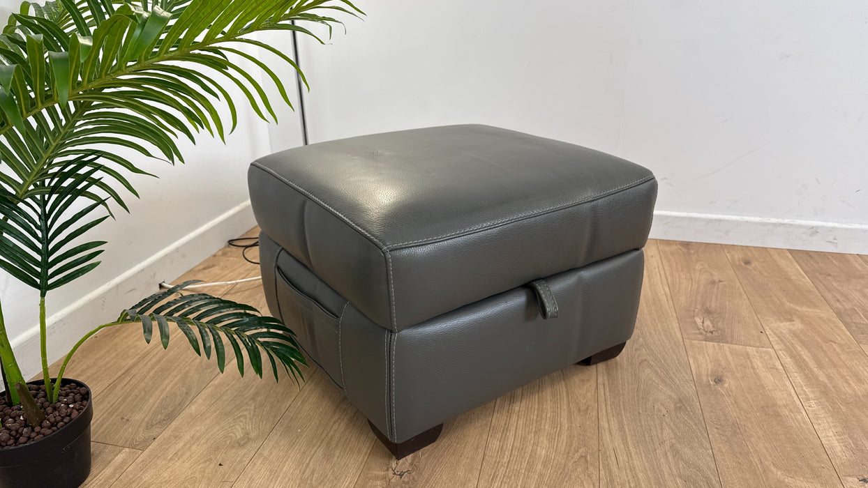 Valante - Leather Storage Footstool - Grey