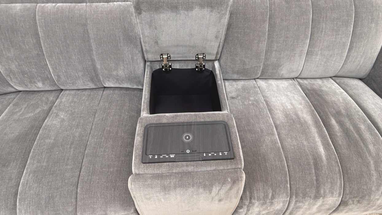 Sofology Paramount Fabric 2.5 Seater Console Power Recliner/Headrest Speakers in Relaxed Chenille Charcoal