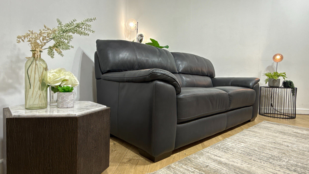 Sofology Santina Leather 3 Seater in Relaxed Soft Charcoal