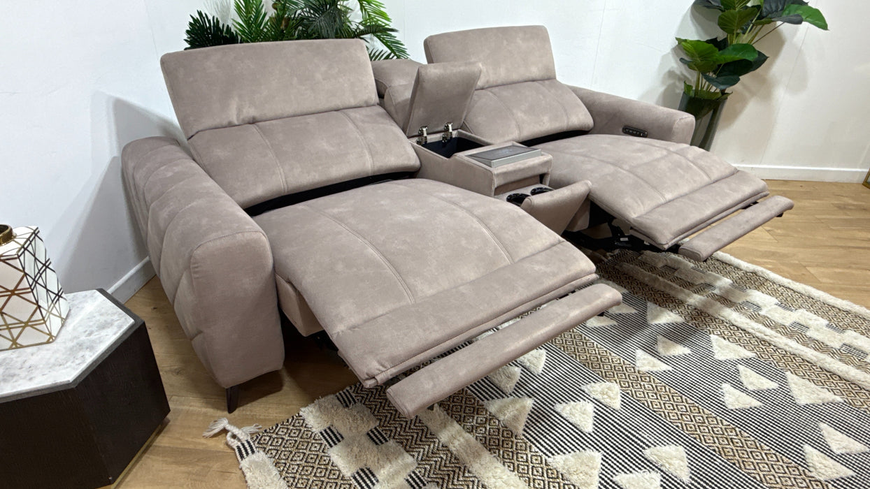 Sofology Allure Fabric 2.5 Seater Screen Console Power Recliner/Headrest Heated Seats Lumbar Speakers in Lifestyle Flecked Nutmeg