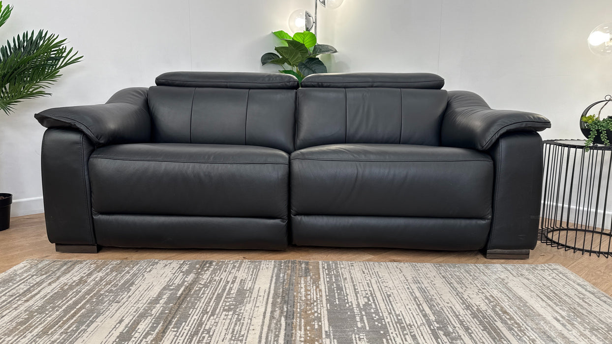 Sofology Carrera 2.5 Seater Leather Reclining Sofa in Trusty Embossed Jet Black