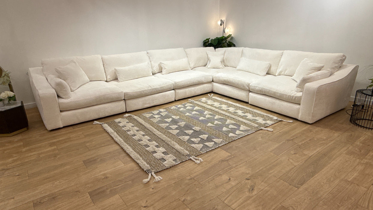 Sofology Bellagio Fabric 3 Corner 3 Reversible Feather Flex Seats in Chunky Luxe Chenille Snow
