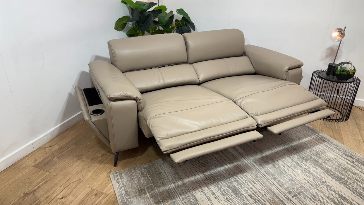 Sofology Fratelli Leather 2.5 Seater Power Recliner/Headrest in Trusty Embossed Stone