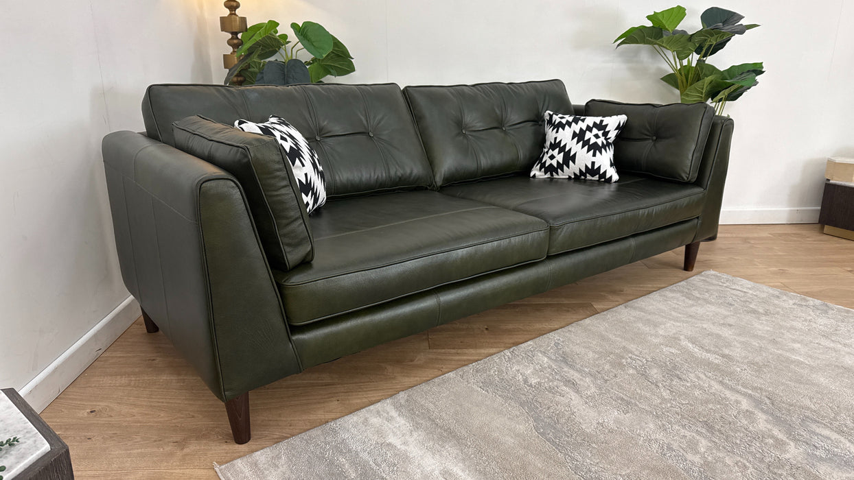 Sofology Cricket Leather 4 Seater in Green Mix