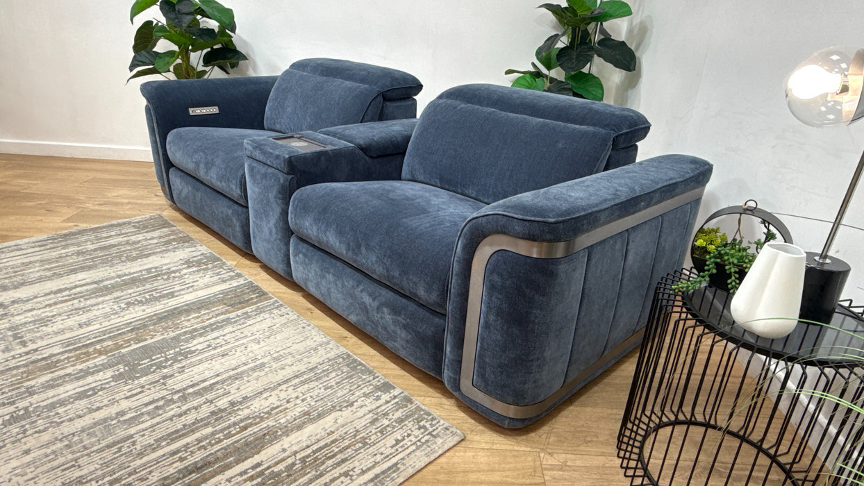 Sofology Plaza 2.5 Seater Fabric Power Recliner, Power Headrest & Console in Denim