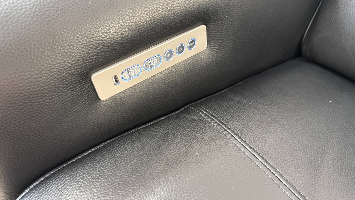 Sofology Plaza Leather 1.5 Corner 3 Power Recliner/Headrest in Trusty Embossed Jet Black