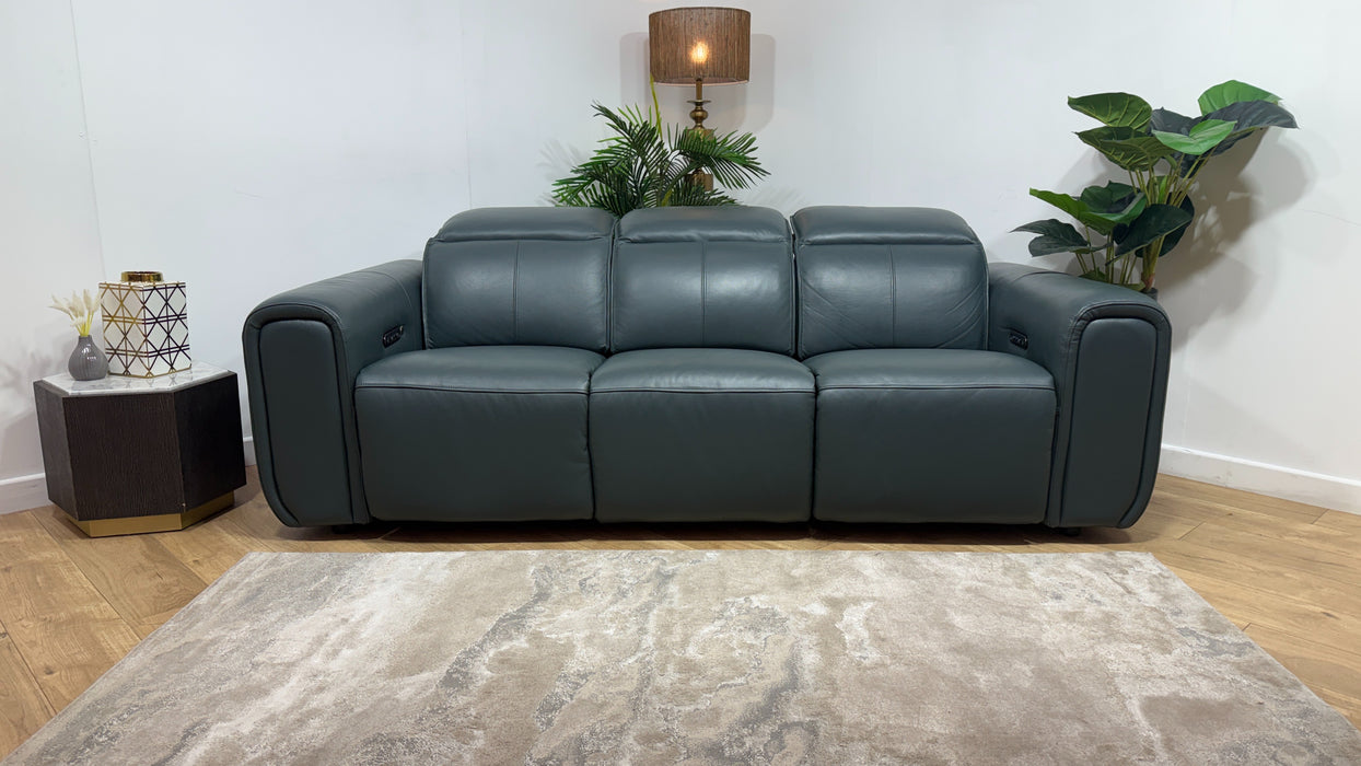 Sofology Premiere Leather 3 Seater Power Recliner/Headrest in Trusty Embossed Peacock