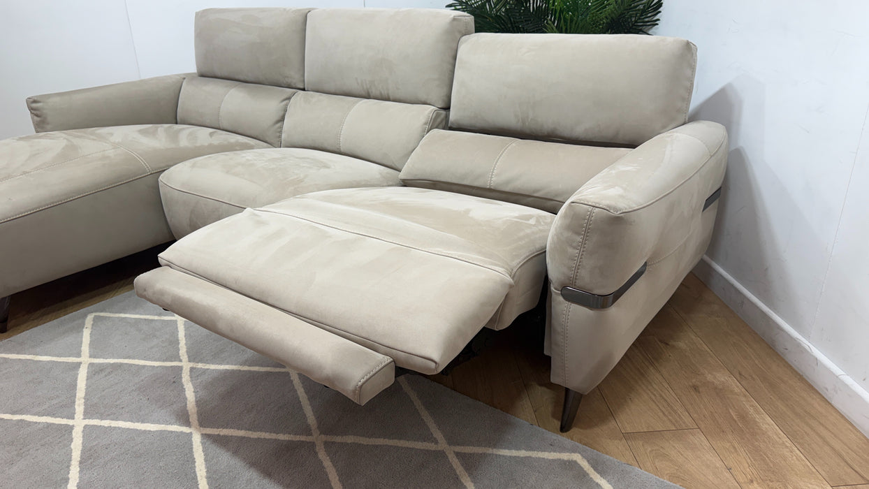 Sofology Arlington Fabric Chaise 3 Seater Power Recliner/Headrest in Lifestyle Nubuck Feel Stone