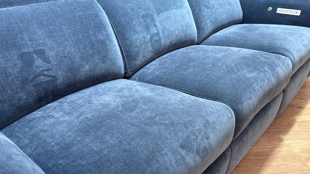 Sofology Plaza Fabric 3 Seater Power Recliner/Headrest Heated Seat in Relaxed Chenille Denim