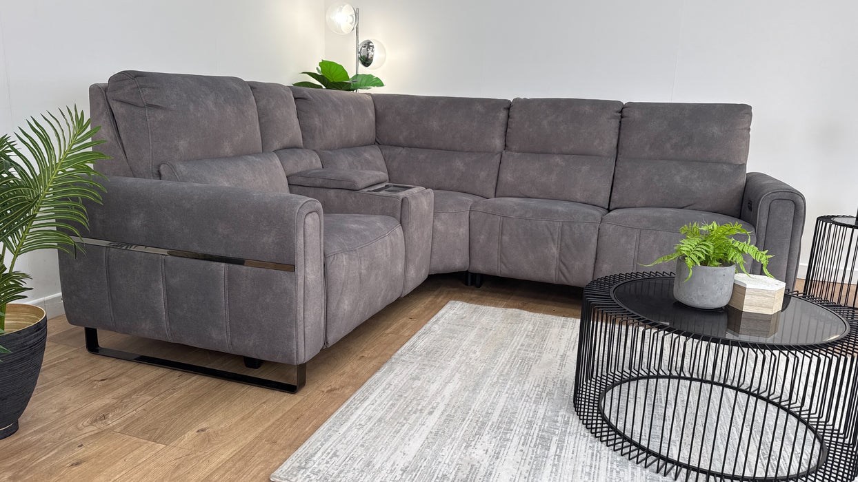 Sofology The Ravello Fabric 1 Corner 2 Console Power Recliner/Headrest in Lifestyle Flecked Mocha