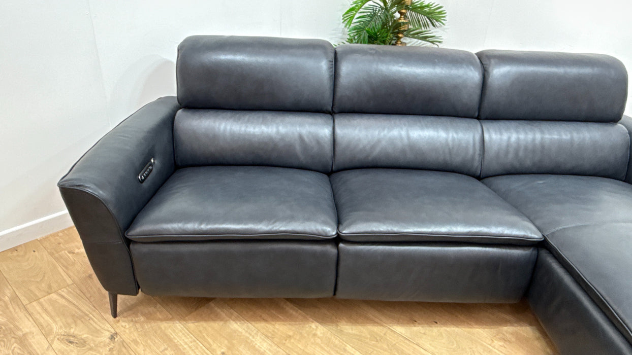 Sofology The Viento 3 Seater Leather Chaise In Trusty Embossed Navy