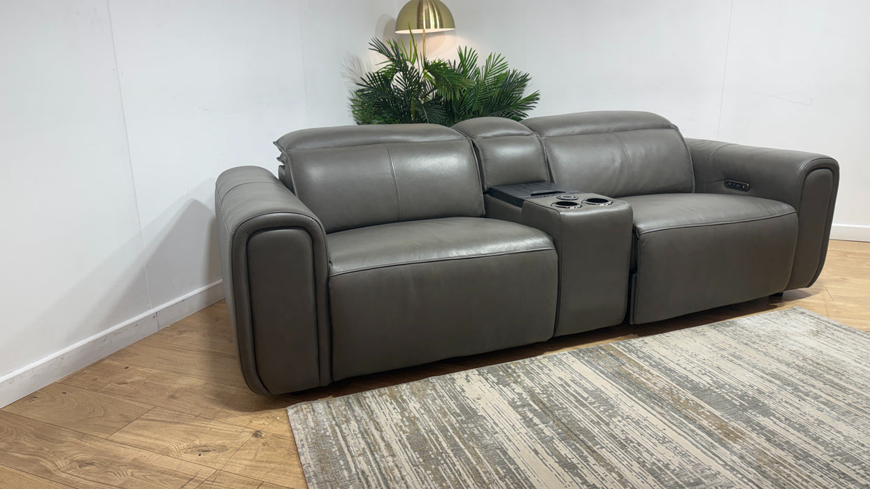Sofology Premiere Leather 2.5 Seater Smart Console Power Recliner/Headrest in Trusty Embossed Grey