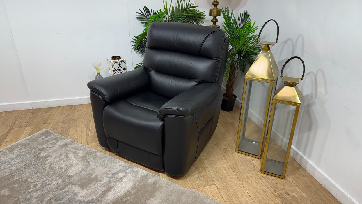 Sofology Cleveland Leather Chair Power Recliner in Trusty Embossed Jet Black