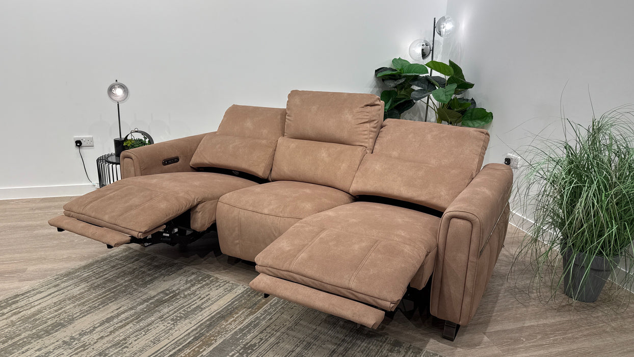 Sofology Ravello Fabric 3 Seater Power Recliner/Headrest in Lifestyle Flecked Sand