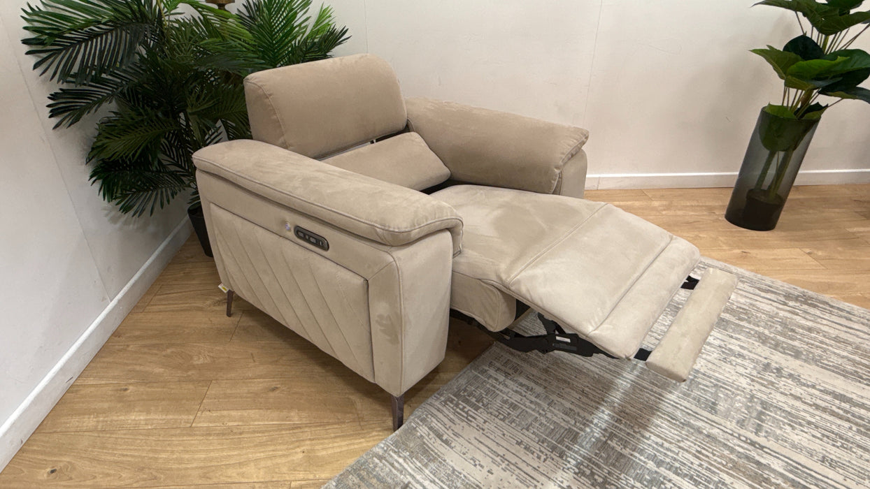 Sofology Fratelli Fabric Chair Power Recliner/Headrest in Lifestyle Nubuck Feel Stone