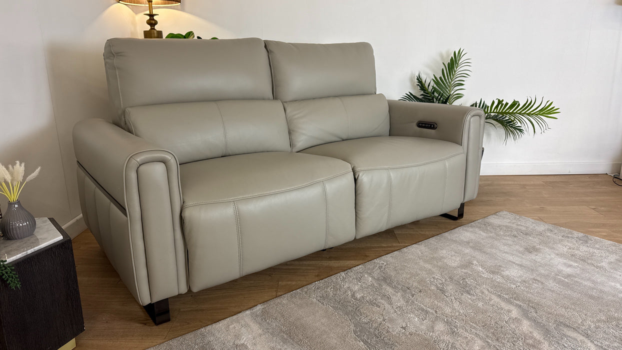 Sofology The Ravello Leather 2.5 Seater Power Recliner/Headrest Lumbar Support in Trusty Embossed Light Grey