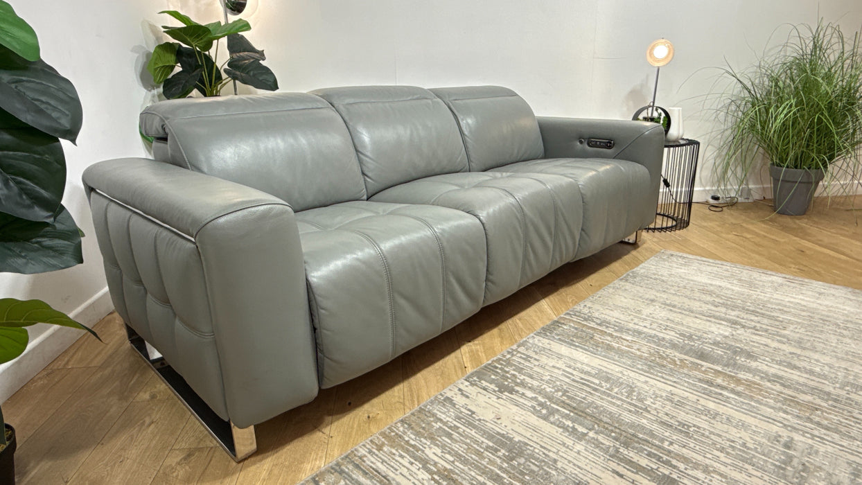 Sofology Marvella Leather 3 Seater Power Recliner/Headrest Heated Seat in Trusty Sheen Granite Teal