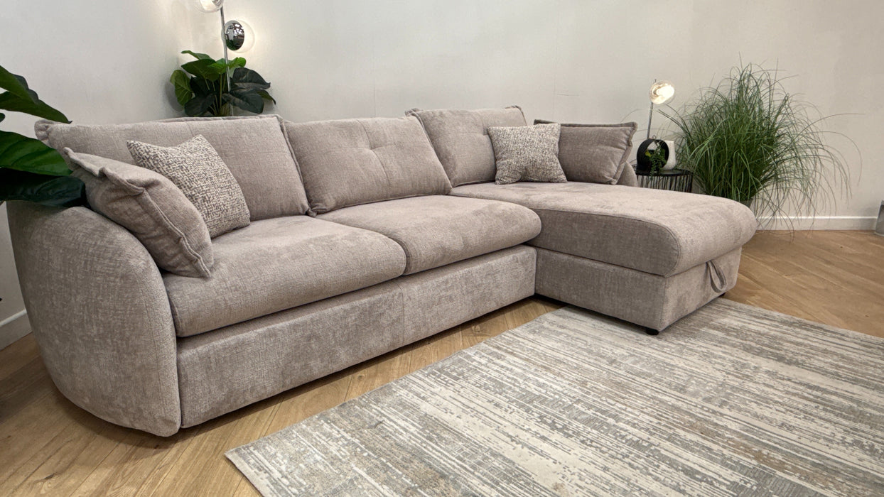 Sofology Portobello Fabric 3 Seater Chaise Storage Foam Seats in Teddy Chenille Silver Mix