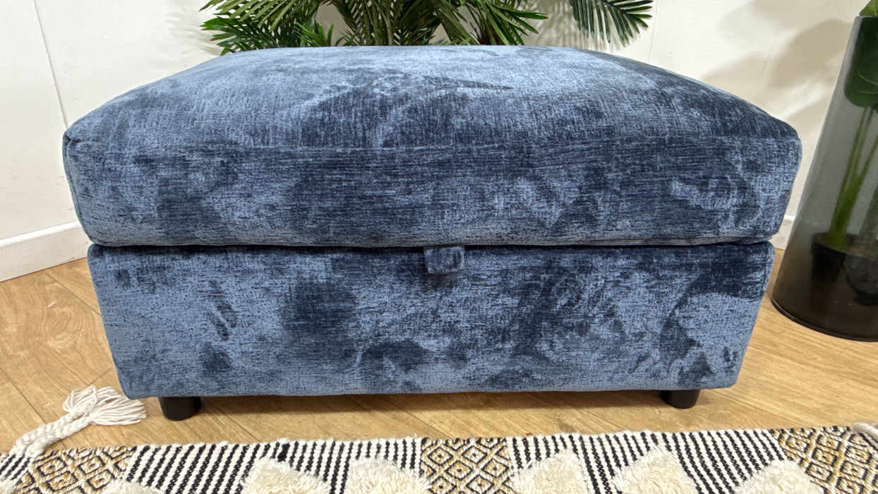 Sofology Bellagio Fabric Storage Feather Flex Footstool in Luxury Deep Pile Denim
