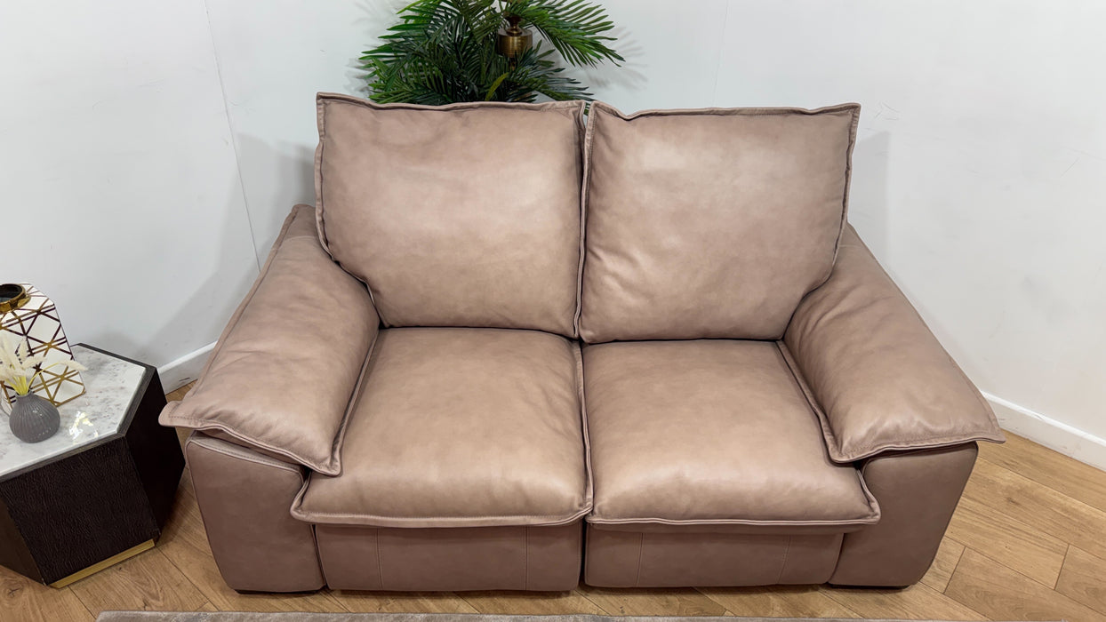 Sofology Embrace Leather 2 Seater Power Recliner/Headrest in Relaxed Soft Stone