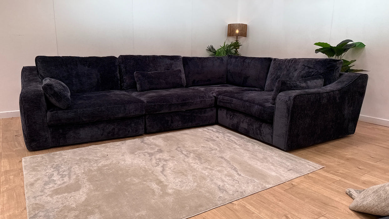 Sofology Bellagio Fabric 1 Corner 3 Reversible Feather Flex Interior in Chunky Luxe Chenille Ink Mix
