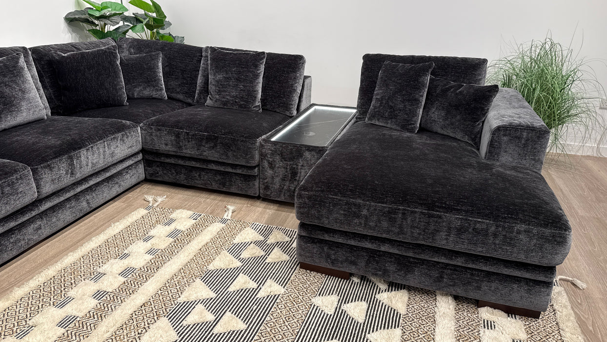 Sofology Obsidian Fabric 3 Corner 3 Chaise Console in Luxury Textured Chenille Anthracite