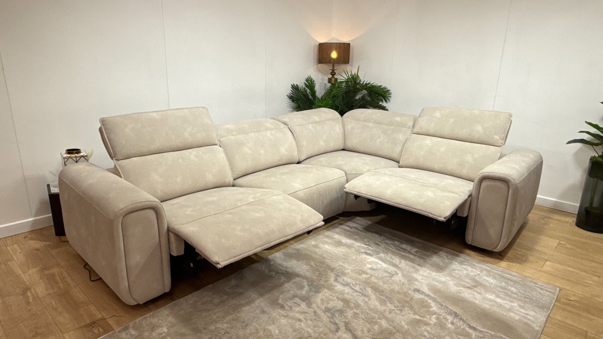 Sofology Premiere Fabric 3 Corner 1.5 Power Recliner/Headrest in Lifestyle Flecked Ivory