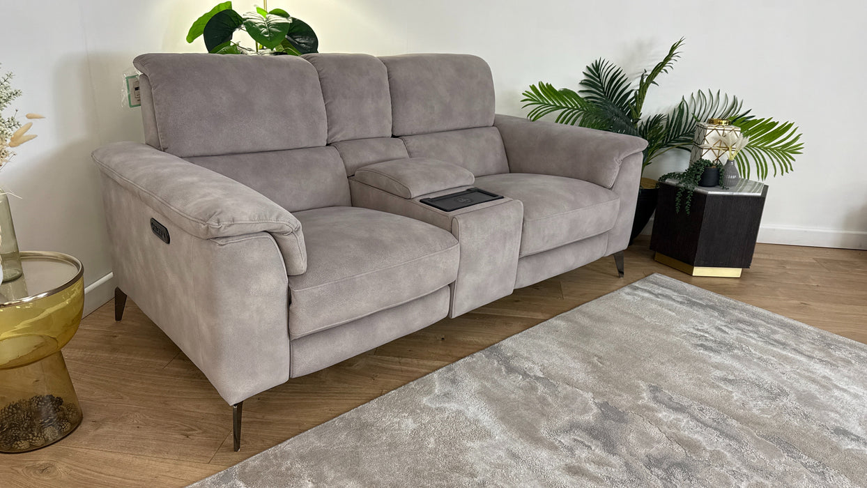 Sofology Illinois Fabric 2 Seater Console Power Recliner/Headrest in Lifestyle Mottled Marble