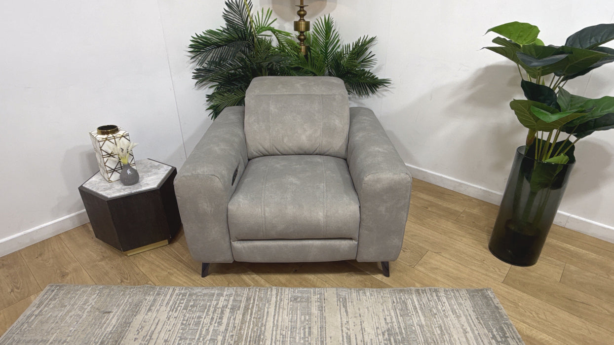 Sofology Allure Fabric Chair Power Recliner/Headrest Heated Seat Speakers in Lifestyle Flecked Stone
