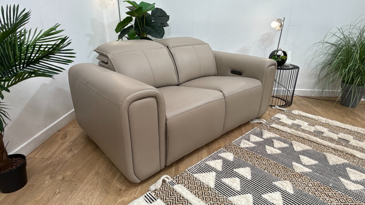 Sofology Premiere Leather 2 Seater Power Recliner/Headrest in Trusty Embossed Stone