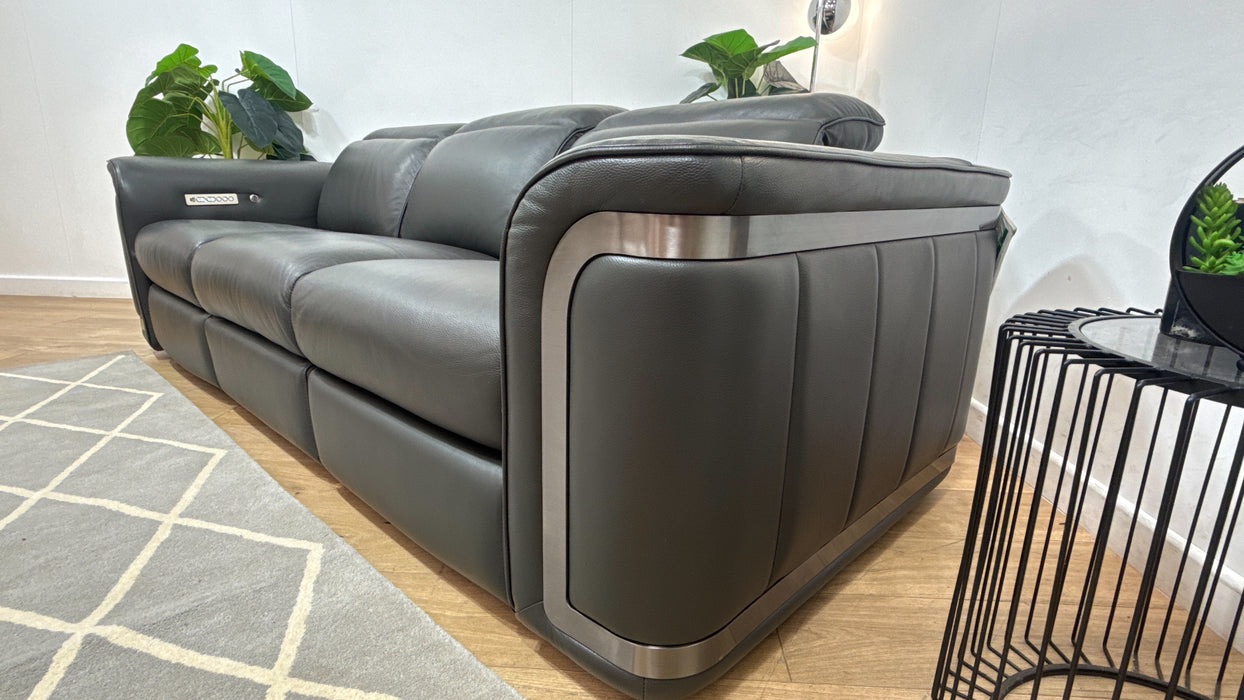 Sofology Plaza Leather 3 Seater Power Recliner/Headrest Heated Seat in Trusty Embossed Charcoal