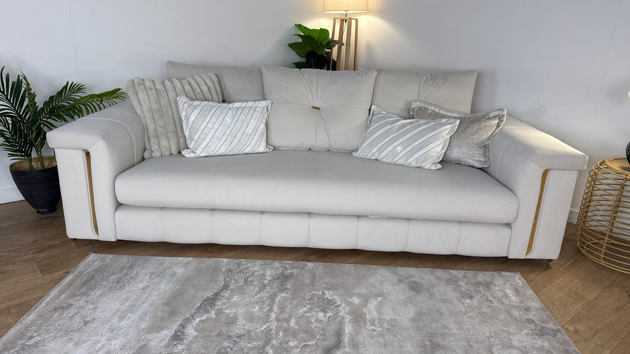 Sofology Oscar Fabric 4 Seater in Matt Velvet Ecru