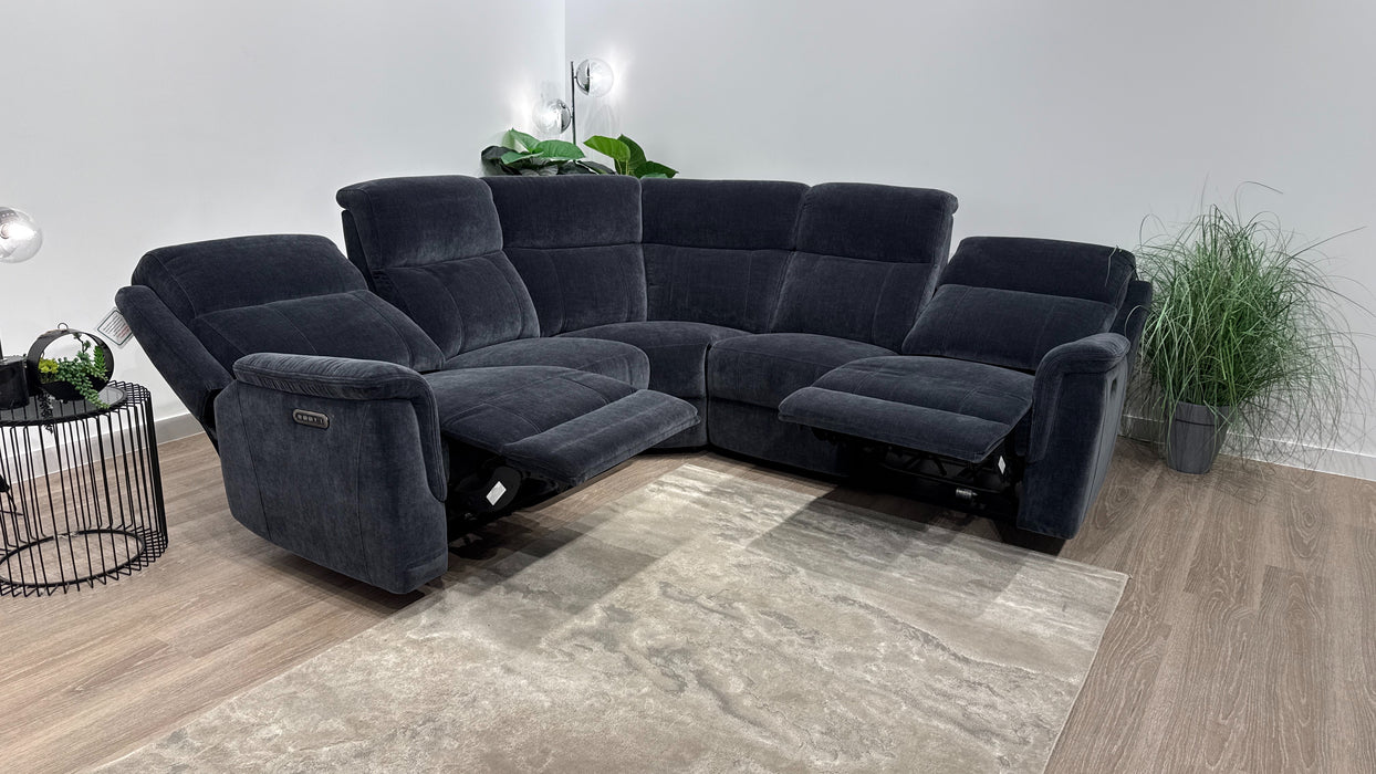Sofology Bradie Fabric 3 Corner 3 Power Recliner/Headrest Lumbar Support in Relaxed Chenille Ink