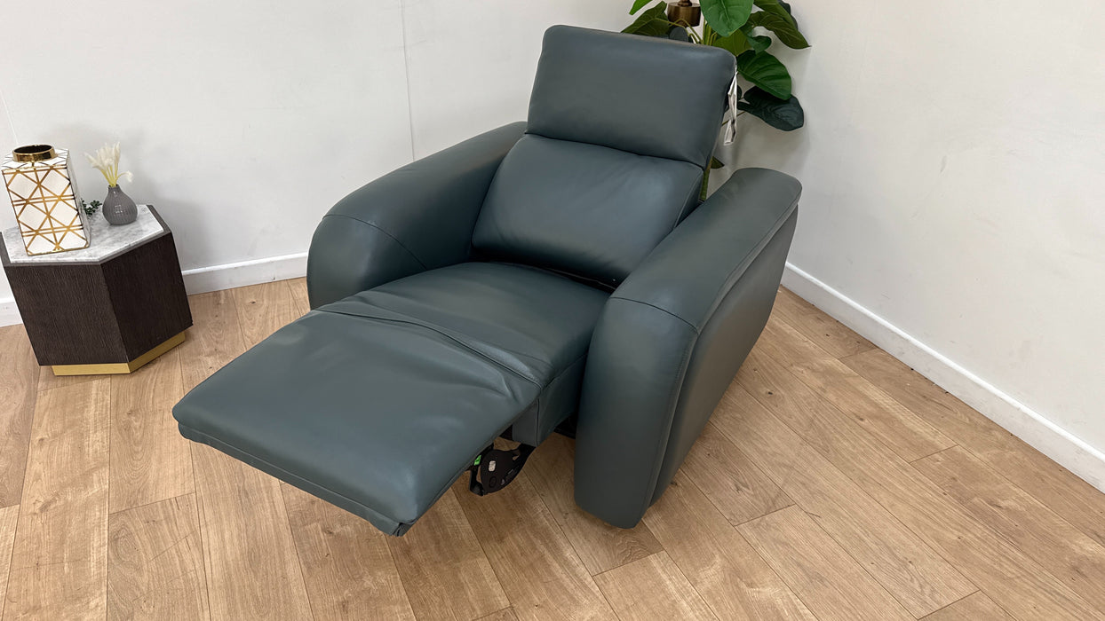 Sofology Drift Leather Chair Power Recliner/Headrest in Trusty Embossed Peacock