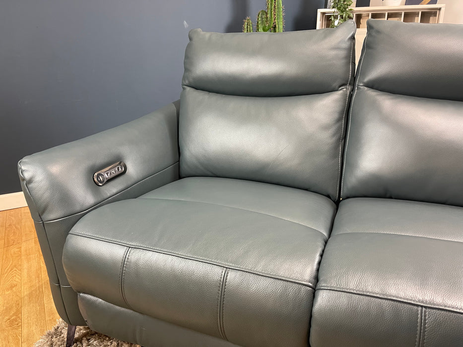 Renato 2 Seater - Trusty Embossed Leather Peacock - Power Recliner (WA2)